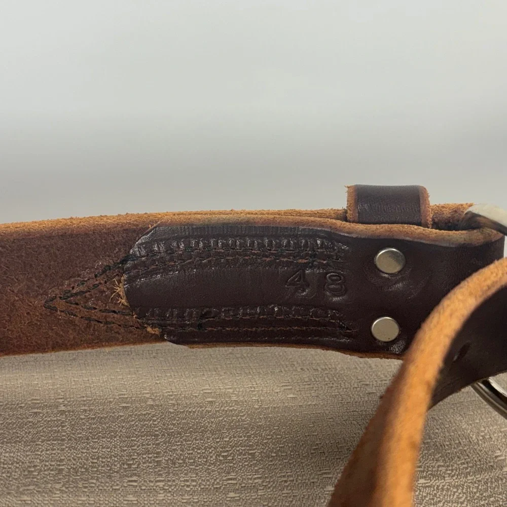 Vintage Handcrafted Leather Belt Mens 48 Brown Excellent Heritage Workwear